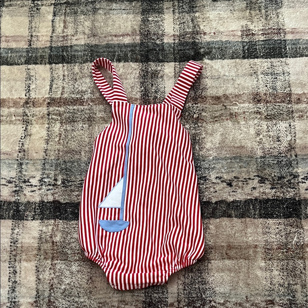 Beaufort Bonnet Red & White Striped Sailboat Romper
